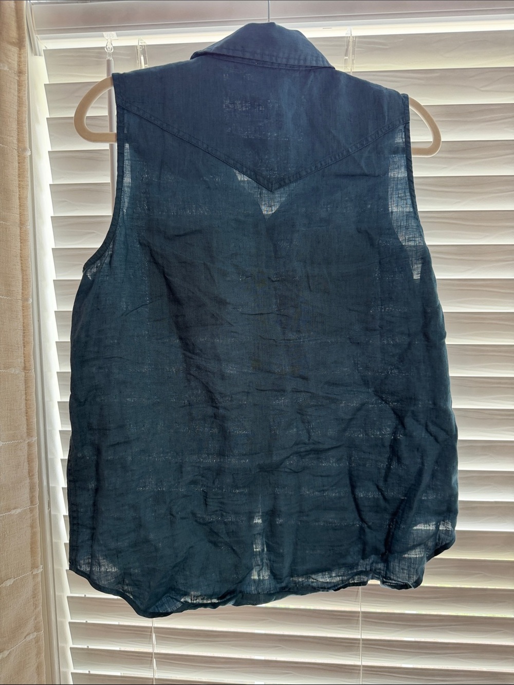 Sundance Blue LinenButton Front Top - Picture 3 of 4
